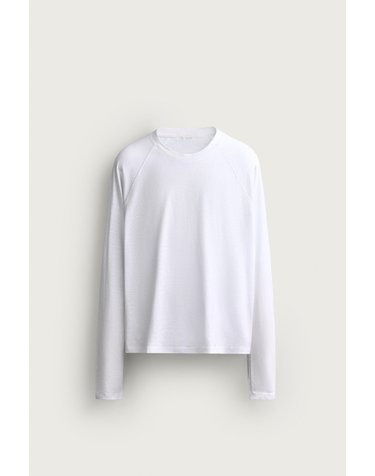 자라 코튼 린넨 라운드넥 긴팔 티셔츠 6264/301/250 WHITE