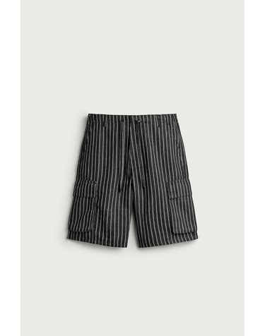 자라 스트라이프 코튼 린넨 데님 카고 반바지 3991/318/030 BLUE/BLACK