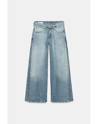 자라 플리츠 벨트 와이드 청바지 5762/229/441 LIGHT BLUE
