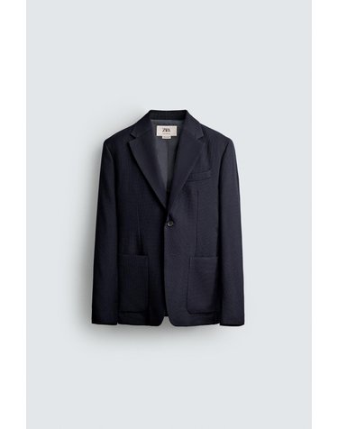 자라 100% 울 체크 레귤러핏 블레이저 4387/652/401 NAVY BLUE