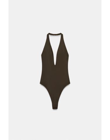 자라 홀터넥 오픈백 바디수트 1355/458/716 DARK BROWN