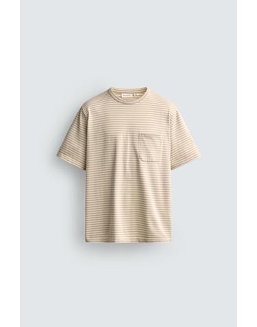 자라 스트라이프 자카드 포켓 반팔 티셔츠 4231/340/837 GREY / NATURAL