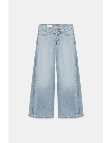 자라 벨트 플리츠 와이드 청바지 5762/229/400 BLUE