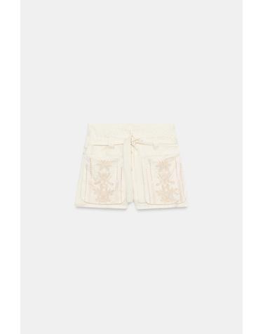 자라 린넨 혼방 자수 버뮤다 반바지 7521/240/075 ECRU / BEIGE