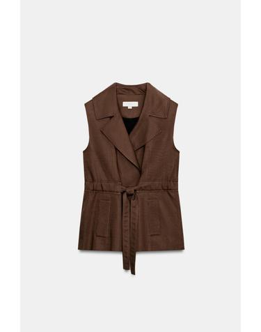 자라 린넨 혼방 벨트 민소매 베스트 7785/759/700 BROWN