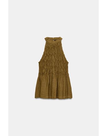자라 셔링 홀터넥 민소매 탑 1008/224/515 OLIVE GREEN
