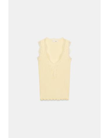 자라 레이스 트림 슬림핏 민소매 티셔츠 5644/806/306 LIGHT YELLOW