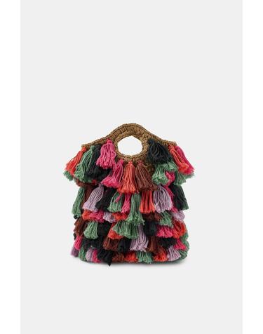자라 멀티컬러 폼폼 라피아 핸들 백 3154/200/330 MULTICOLOURED