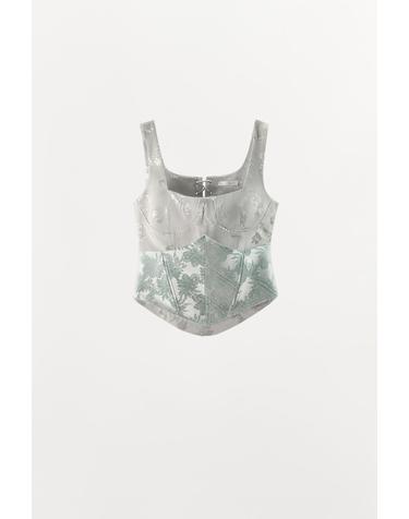 자라 자카드 코르셋 민소매 탑 4772/706/423 PASTEL BLUE
