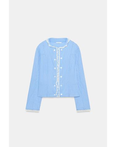 자라 스트라이프 레이스 포플린 자켓 4764/700/430 INK BLUE
