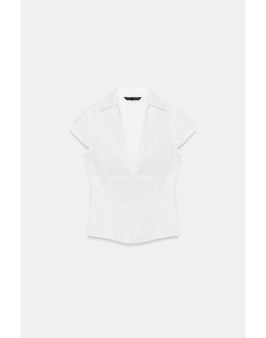 자라 코르셋 디테일 포플린 반팔 탑 4772/017/250 WHITE
