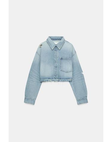 자라 크롭 플랩 포켓 데님 오버셔츠 4730/070/406 LIGHT BLUE