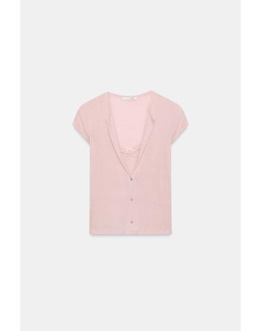 자라 리본 레이어드 반팔 탑 5644/805/625 PINK MARL