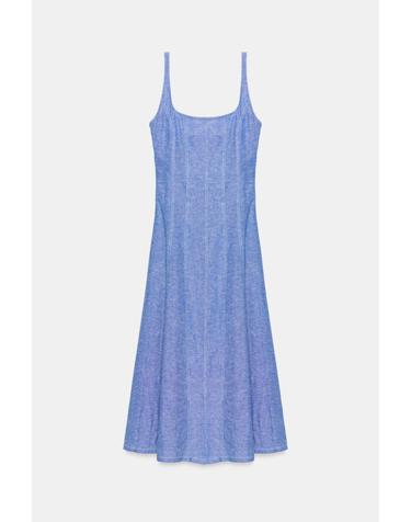 자라 린넨 혼방 레이스 트림 롱 원피스 7928/757/406 LIGHT BLUE
