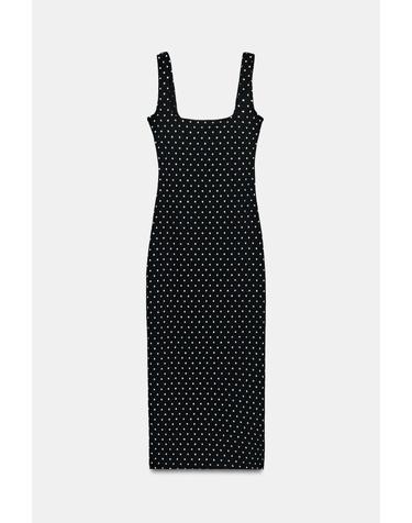 자라 도트 텍스처 스퀘어넥 미디 원피스 5039/822/064 BLACK / WHITE