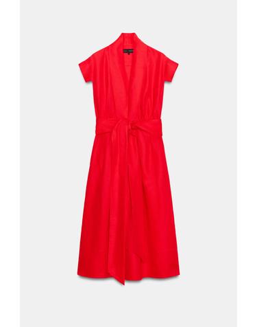 자라 린넨 혼방 반팔 A라인 미디 원피스 2072/304/600 RED