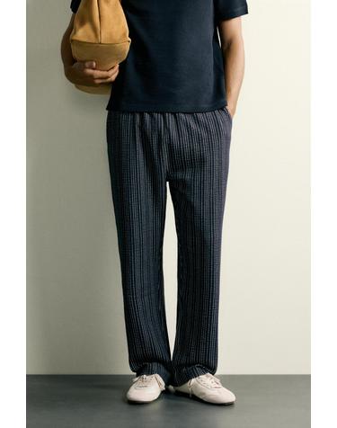 자라 배색 시어서커 릴렉스핏 팬츠 4092/351/043 NAVY / WHITE