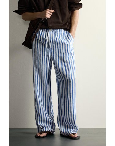 자라 린넨 릴렉스핏 스트라이프 팬츠 2634/325/043 NAVY / WHITE