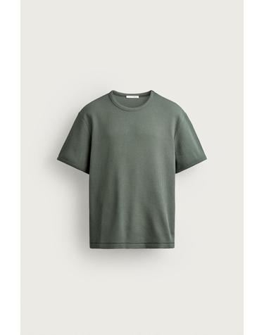 자라 와플 니트 라운드넥 반팔 티셔츠 4087/400/514 GREENISH