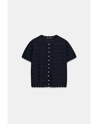 자라 페이크 펄 버튼 반팔 가디건 2756/106/401 NAVY BLUE