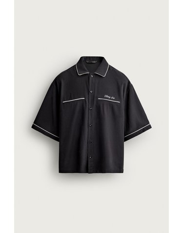 자라 릴렉스핏 배색 자수 반팔 셔츠 5644/404/800 BLACK