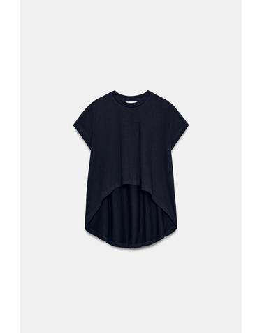 자라 비대칭 코튼 라운드넥 반팔 티셔츠 4424/637/401 NAVY BLUE