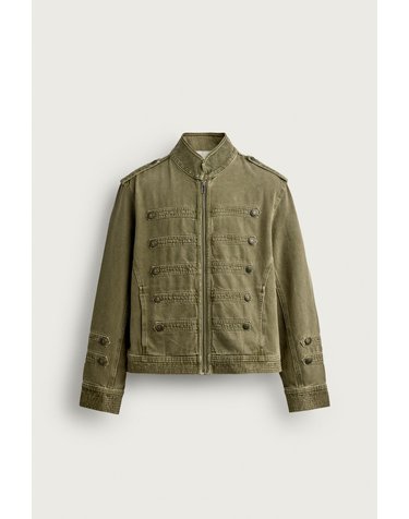 자라 크롭 스탠드 칼라 버튼 데님 자켓 6987/334/505 KHAKI