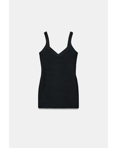 자라 스트레치 브이넥 스트랩 미니 원피스 5063/809/800 BLACK