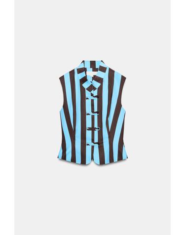 자라 스트라이프 토글 버튼 베스트 탑 1478/734/178 BROWN STRIPES