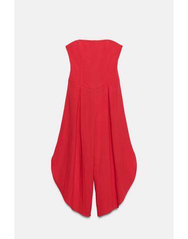 자라 오프숄더 비대칭 와이드 점프수트 8852/741/600 RED