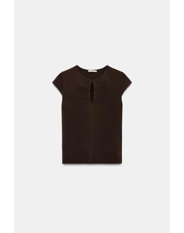 자라 오프닝 셔링 라운드넥 반팔 탑 3641/802/700 BROWN