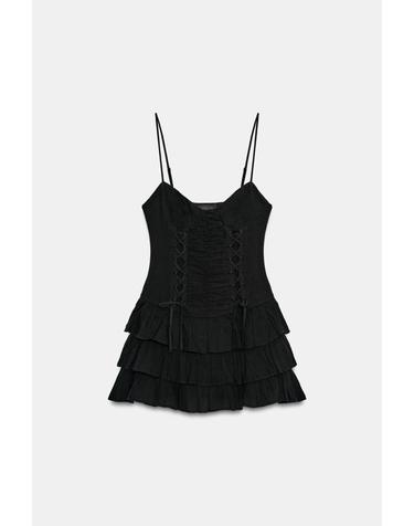 자라 러플 레이스업 스트랩 미니 원피스 0881/211/800 BLACK