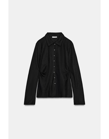 자라 플리츠 슬림핏 긴팔 셔츠 5584/452/800 BLACK