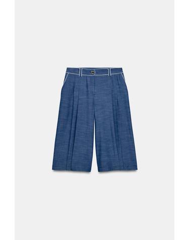 자라 하이라이즈 파이핑 롱 버뮤다 팬츠 7927/799/400 BLUE