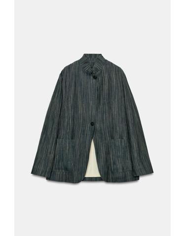 자라 스트라이프 린넨 하이넥 블레이저 7179/241/819 BLUE GREY