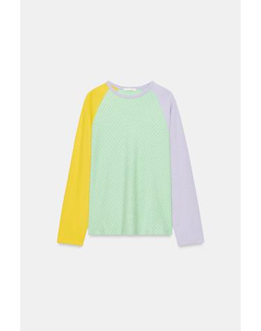 자라 트리컬러 코튼 린넨 라운드넥 긴팔 티셔츠 3253/115/526 LIGHT GREEN