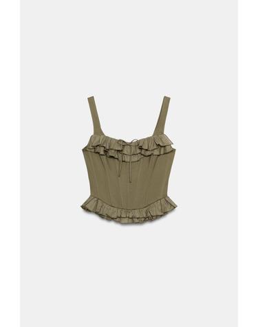 자라 러플 트림 코르셋 민소매 탑 5063/004/507 DARK KHAKI