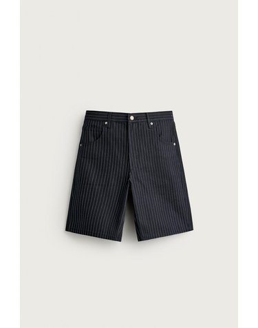 자라 배기핏 핀스트라이프 데님 반바지 0840/411/422 DARK NAVY