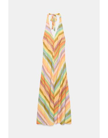 자라 스트라이프 홀터넥 브이넥 롱 원피스 7937/139/330 MULTICOLOURED