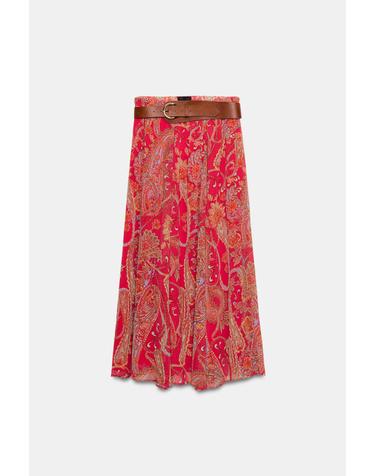 자라 페이즐리 프린트 벨트 롱 스커트 8562/130/330 MULTICOLOURED