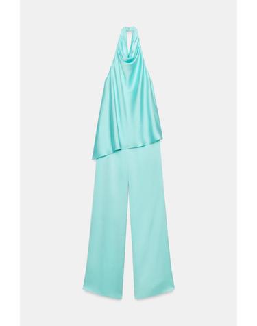 자라 새틴 홀터넥 오픈백 점프수트 8562/372/402 TURQUOISE