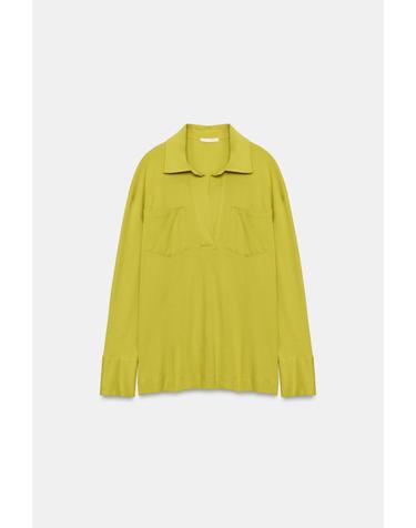 자라 오버사이즈 포켓 긴팔 폴로 티셔츠 0264/701/513 APPLE GREEN