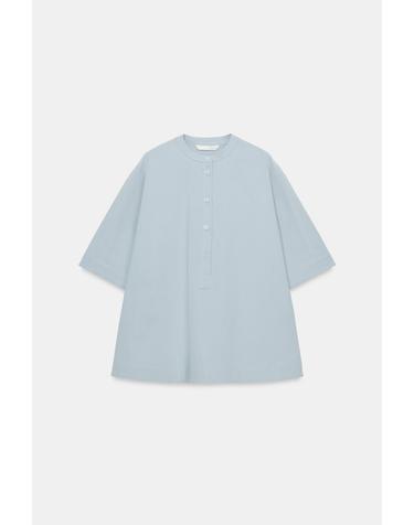 자라 라운드넥 A라인 코튼 반팔 셔츠 4437/250/819 BLUE GREY