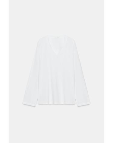 자라 레귤러핏 브이넥 긴팔 코튼 티셔츠 0858/005/250 WHITE