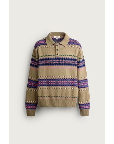 자라 코튼 린넨 자카드 니트 긴팔 폴로셔츠 5755/340/545 OLIVE GREEN