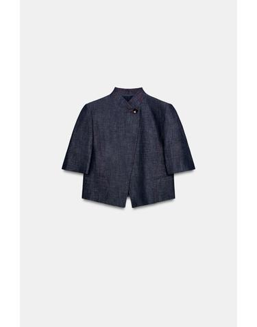 자라 린넨 혼방 스티치 반팔 블레이저 7746/454/405 INDIGO