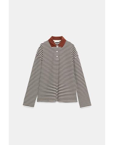 자라 스트라이프 와플니트 긴팔 폴로 셔츠 6462/111/104 STRIPED