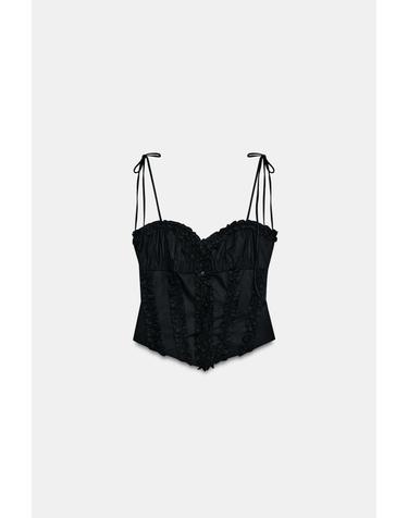 자라 포플린 타이 스트랩 코르셋 탑 7790/272/800 BLACK