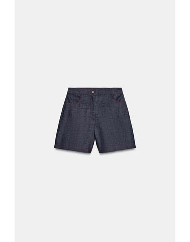 자라 린넨 혼방 스티치 버뮤다 반바지 7745/454/405 INDIGO