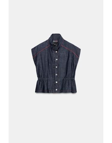 자라 린넨 혼방 스트치 하이넥 베스트 7945/454/405 INDIGO